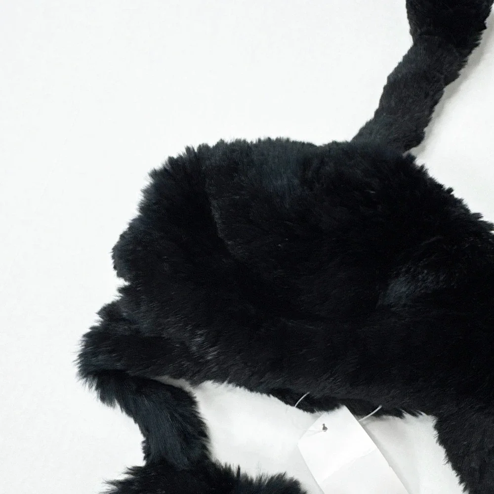 Adrienne Landau Black Rabbit Fur Trapper Hat‎ Youth or Small Adult Size Winter